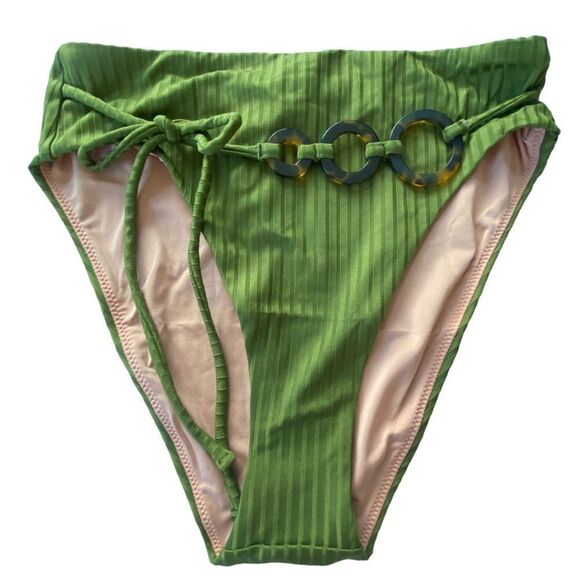 J Crew Wide Rib High Rise Belt Detail Canteen Green Bikini Bottom Sz S NWT - Picture 5 of 16